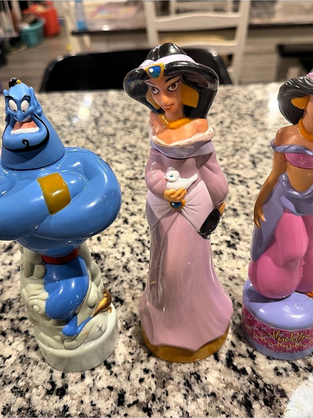 Disney Aladdin Genie and Jasmine bubble bath bottles